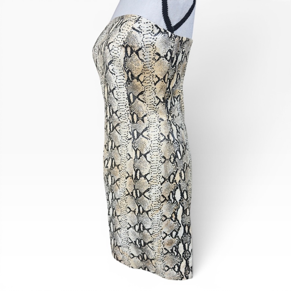 Hugo Buscati VTG Leather Strapless Snake Embossed Mini Dress Structured Size 8 - Picture 5 of 15